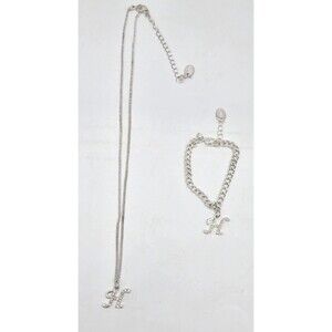 Claires Initial Monogram "H" Letter Lot Necklace & Bracelet Jewelry Silver Tone